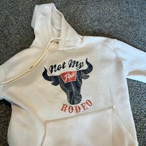 Cream Hoodie with Bull Graphic